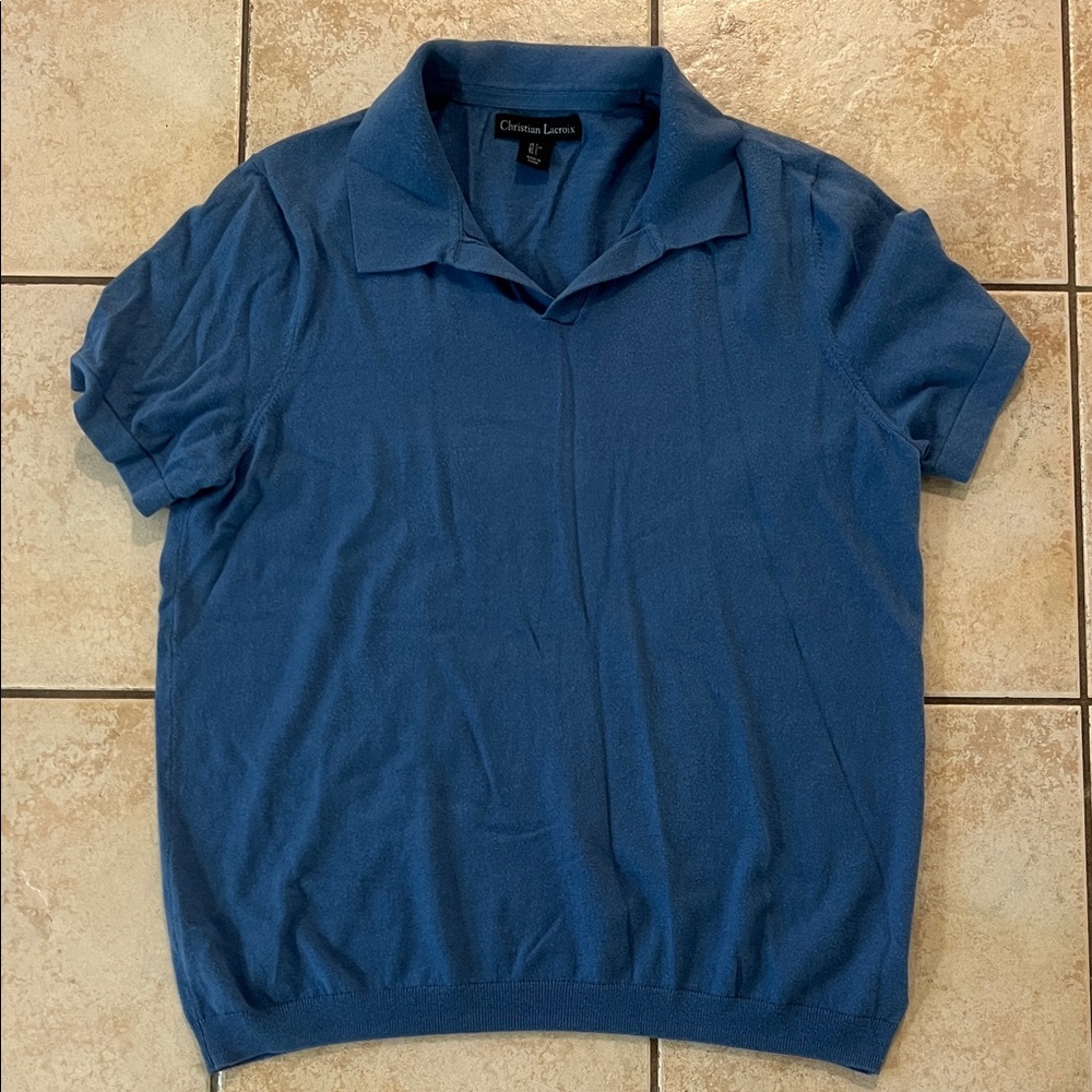 Christian‎ Lacroix Blue Classic Knit Polo Shirt, Sz Large